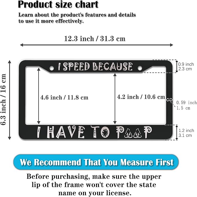 License Plate Frame Black and White Front License Plate Bracket I Speed Because - Image 2