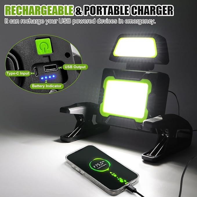 Rechargeable Work Light with Clamp, 3000 Lumen Magnetic Work Light Battery - Image 6