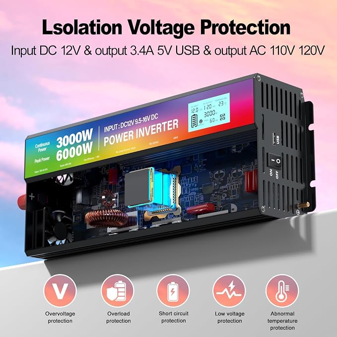 New Upgraded 3000 Watt Power Inverter, 12V DC to 110V/120V AC Converter - Image 3