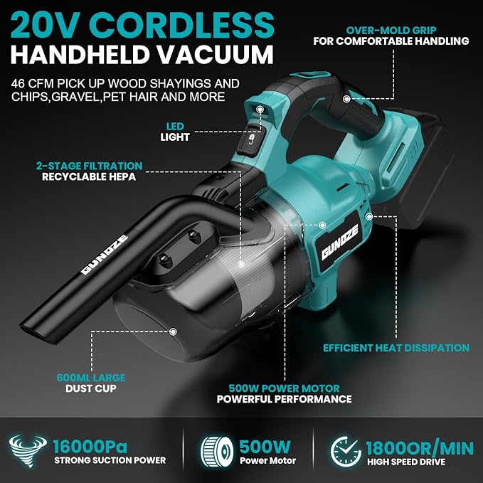 Cordless Vacuum for Makita 18V Battery, 5 in 1 Handheld Electric Vacuum Cleaner - Image 2
