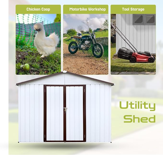 8' x 6' Outdoor Storage Shed, Sturdy Metal Building w/Lockable Doors - Image 8