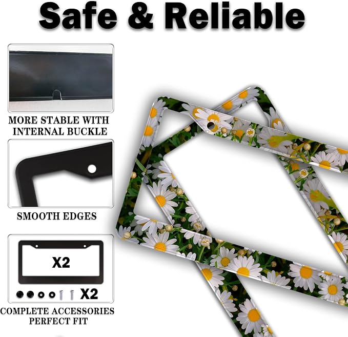 Fun License Plate Frame Cover Multicolor License Plate Frames Daisy Flower - Image 4