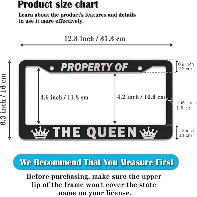 License Plate Frame Black and White License Plate Holder Property of The Queen - Image 2