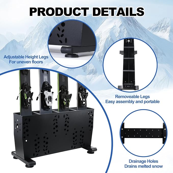 Freestanding Ski Storage Rack for 4 Pairs, Floor Stand Ski Organizer Rack - Image 4