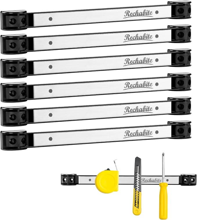 6 Pieces 12" Magnetic Tool Holder Strip, Stainless Steel Surface Tool Magnet Bar by RechabiteMagneticTools