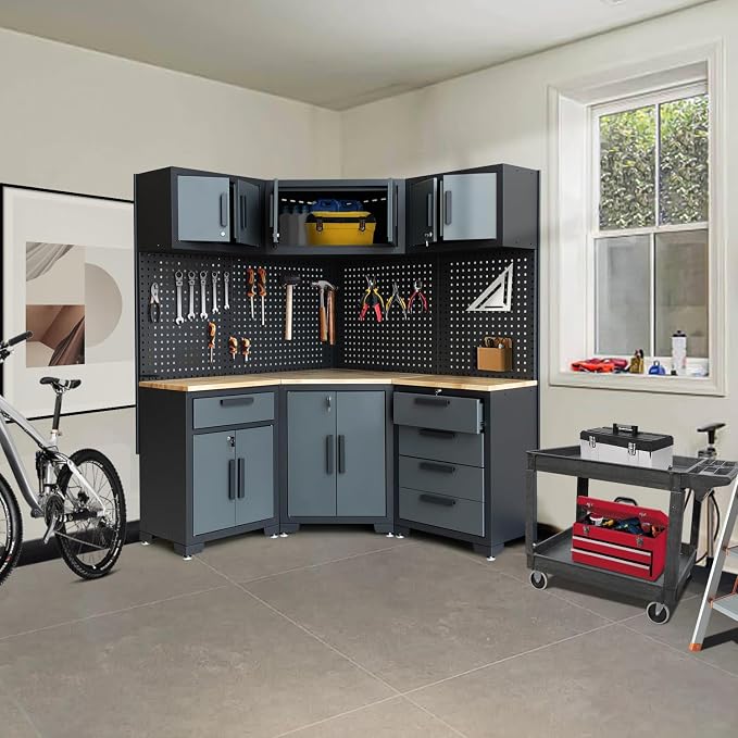 Garage Storage Cabinet System Corner Workshop Set 10-Pcs Garage Cabinets and - Image 2