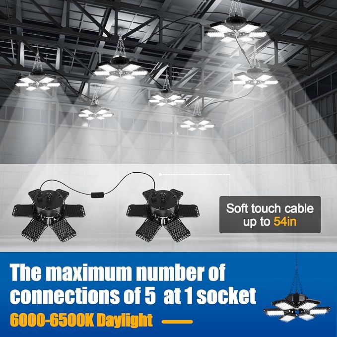 LED Garage Lights 4 Pack -180W, 18000LM 6500K Led Shop Light - Image 3