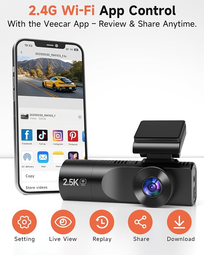 3 Channel Dash Cam, Dash Camera 2.5K Front and Dual 1080P Inside/Rear - Image 3