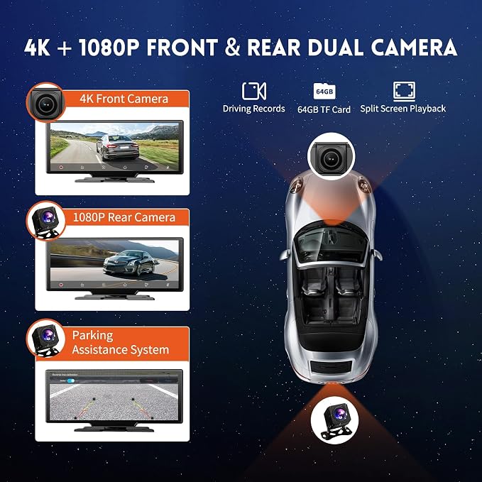 10.26" Wireless Carplay Screen, Portable Car Play & Android Auto Screen - Image 4