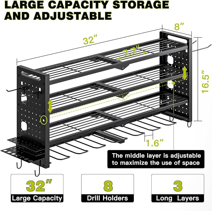 Power Tool Organizer Wall Mount, Cordless Drill Organizer, 4 Layers Large - Image 6