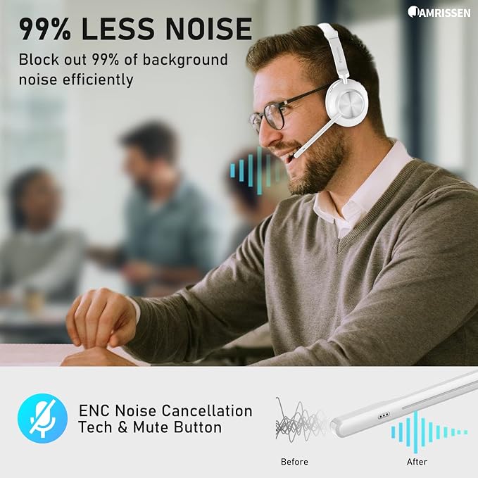 Wireless Headset with Mic for Work, Wireless Headset with USB Dongle & Charging - Image 4