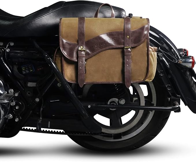 NICECNC Motorcycle Saddle Bags, Vintage Oil Waxed Canvas Motorcycle Saddlebags - Image 2