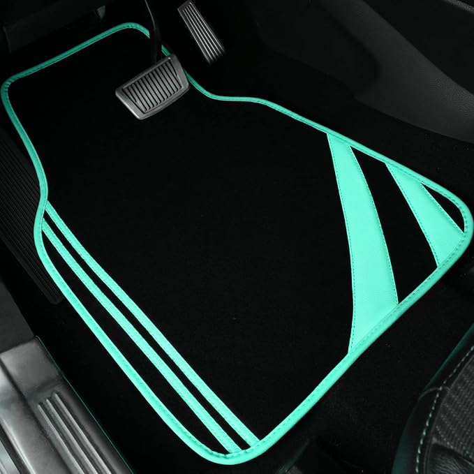 CAR PASS Mint Green Edge Leather Car Floor Mats, Universal Car Mats - Image 6