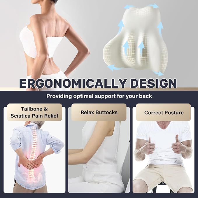 Coverado Lumbar Support Pillow for Car, Ergonomic Memory Foam Back Pillow for - Image 5