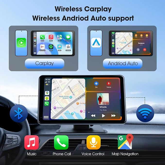 7" Portable Wireless CarPlay & Android Auto Car Stereo - Image 2