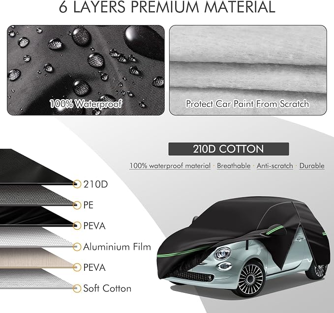 Replace for 2007-2023 Fiat 500/500C Car Cover 210D Outdoor Waterproof UV Snow - Image 2