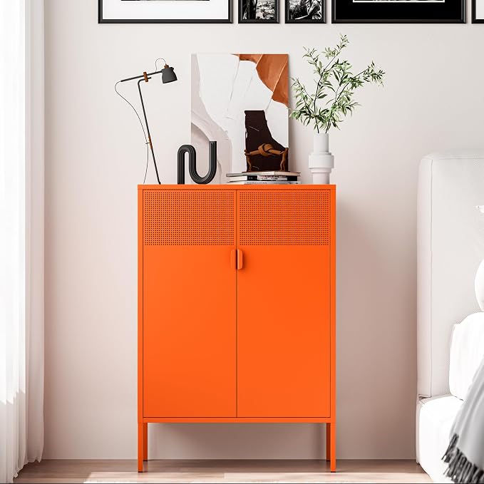 2 Mesh Door Metal Cabinet with Adjustable Shelves, Metal Storage Cabinet by Washsemba