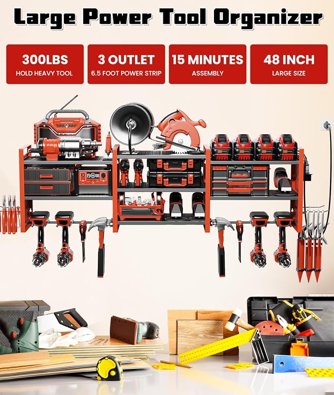 Heavy-Duty 48" Wall Mount Power Tool Organizer - Image 2