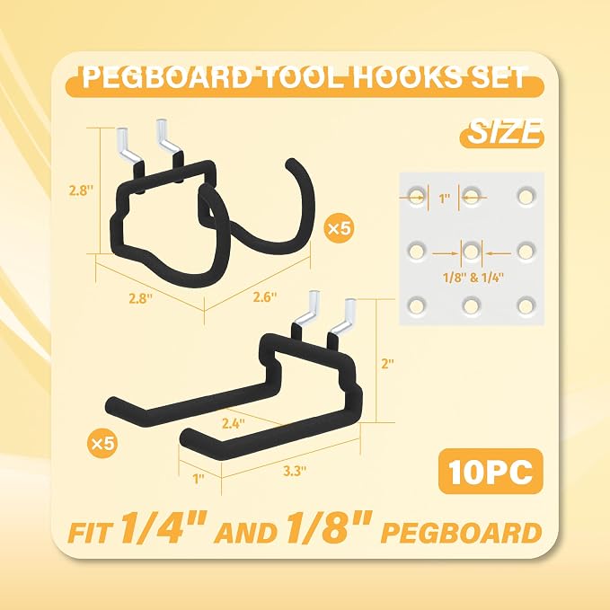 Heavy Duty Pegboard Hooks 10PC - Image 2