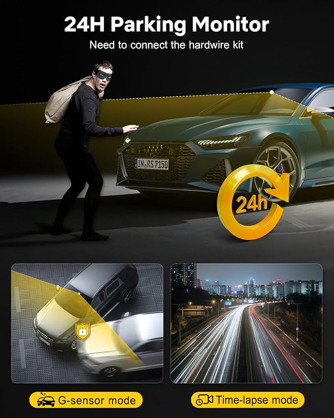 GKU Dash Cam Front and Rear, 3.18'' Touchscreen, 4K+1080P Dashcam, Built-in GPS - Image 5