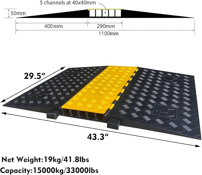 Rubber Cable Ramp 5 Channel Drive Over Hose Cable Protector Outdoor 22000Lbs - Image 3