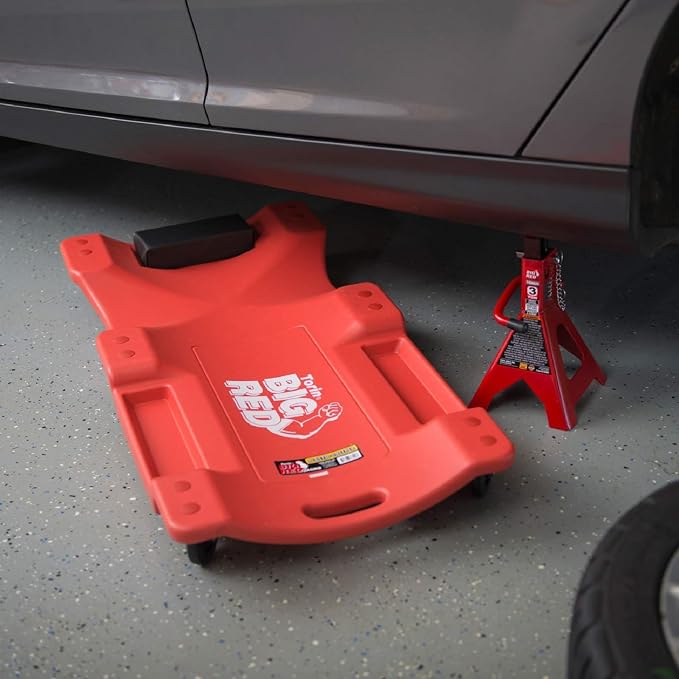 Big RED Plastic Rolling Garage/Shop Creeper: Dual Tool Trays and 6 Casters - Image 6