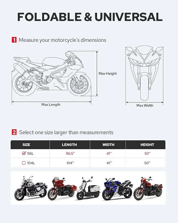 Benlari Motorcycle Cover Waterproof Outdoor, Heavy Duty Motorcycle Cover - Image 6