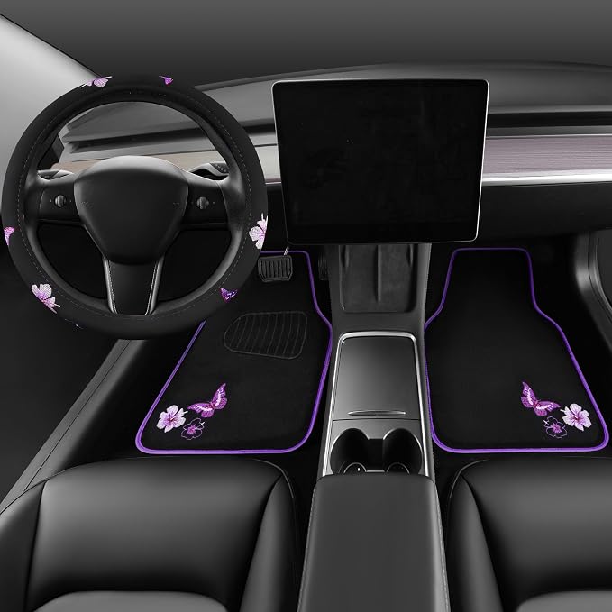 CAR PASS Butterfly Steering Wheel Cover and Waterproof Car Floor Mats, Sedans - Image 2