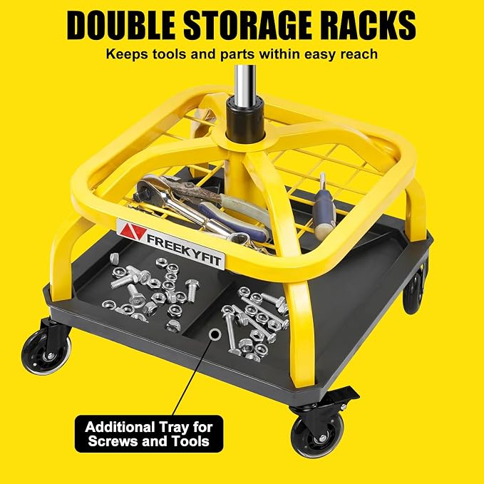 Rolling Shop Stool with Wheels, Garage Work Mechanic Stool with Backrest - Image 2