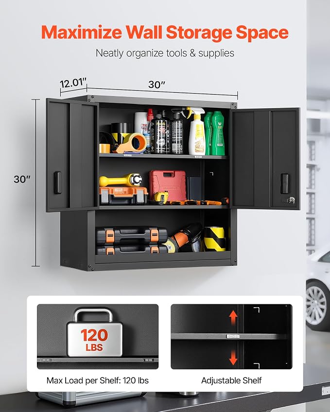 VEVOR Metal Wall Cabinet, 30W x 12.01D x 30H Inch, Steel Floating Hanging - Image 3