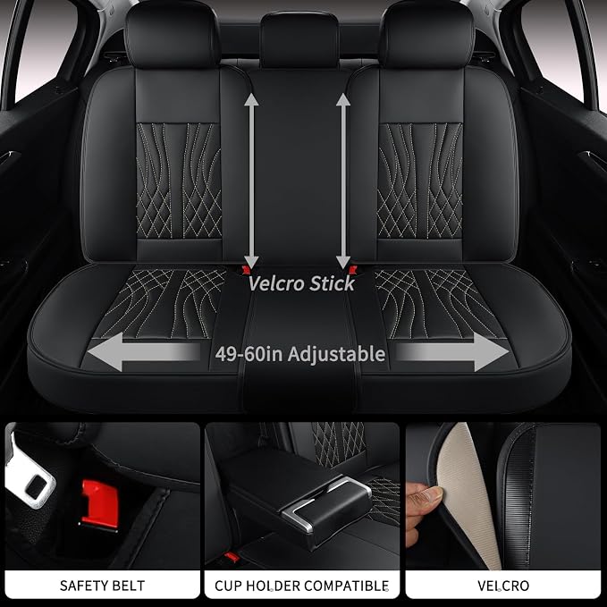 Leather Car Seat Covers 5 Pieces, Full Set Universal Seat Covers - Image 5