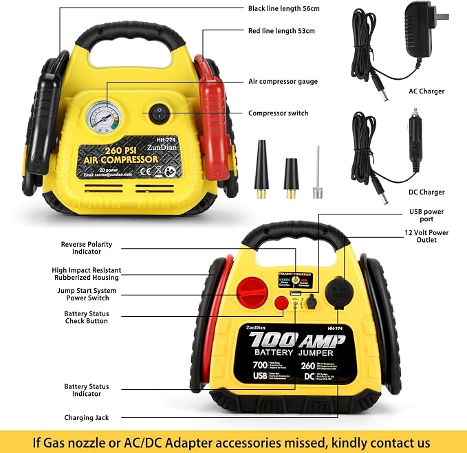Jump Starter with Air Compressor 260PSI, 1000A Portable Car Jump Starter - Image 7