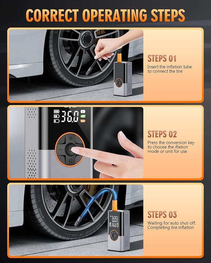 Tire Inflator Portable Air Compressor, 180PSI & 3X Faster Air Pump - Image 8