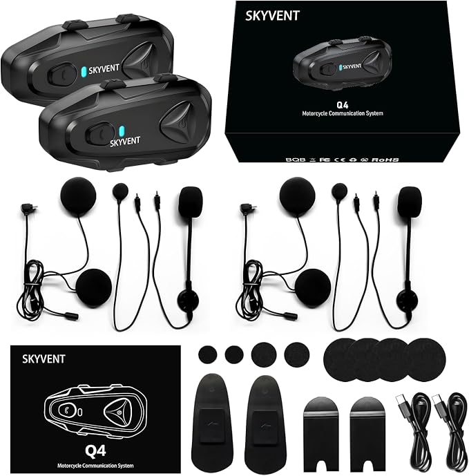 Q4 Motorcycle Bluetooth Communication System Headset Intercom, 4 Riders 1500m - Image 8