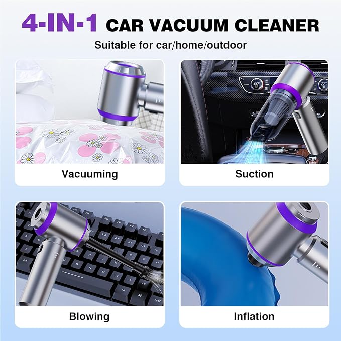 Mini Car Vacuum Cleaner, 20000PA 4-in-1 Cordless Handheld Vacuum Cleaner - Image 3