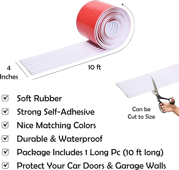 RUBBER BOND Garage Wall Protectors - 4in x 10ft Strong Self-Adhesive Rubber - Image 3