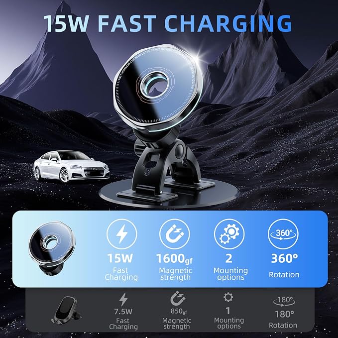 CRIENTEN for MagSafe Car Mount Charger, 15W Magnetic Wireless Car Charger & - Image 2