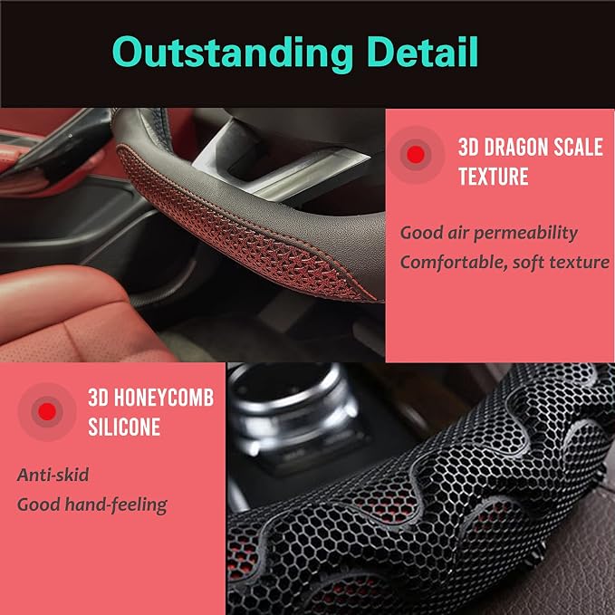 PINCTROT D Shaped 14 Inch Small Sized Steering Wheel Cover Great Grip - Image 3