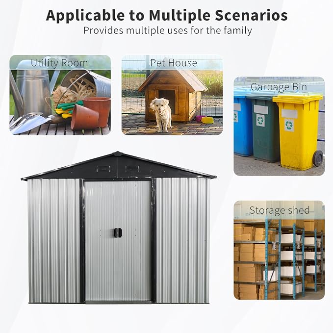 4x8 FT Outdoor Storage Shed, Metal Garden Shed - Image 7
