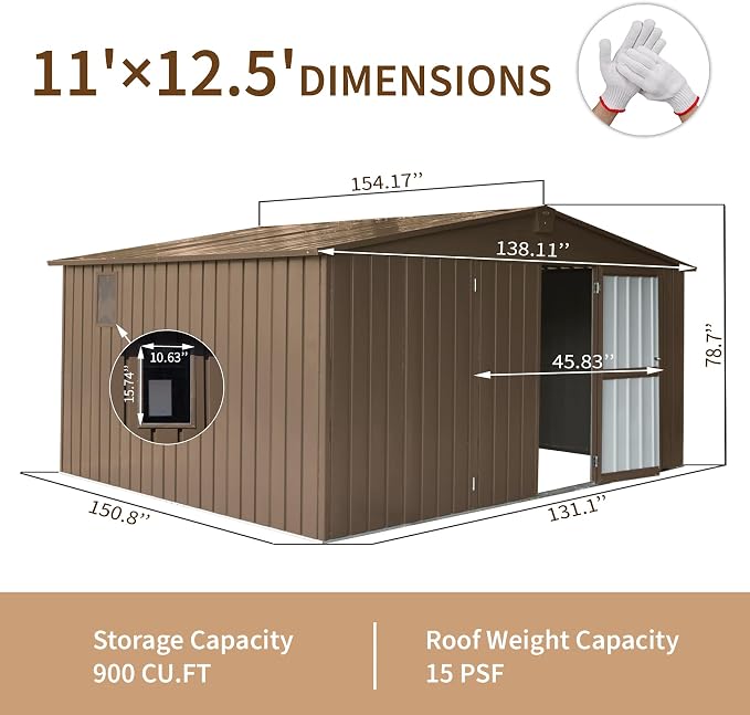 IKERY Extra - Large Galvanized Steel Storage Shed - 11' x 12.5' - Image 7