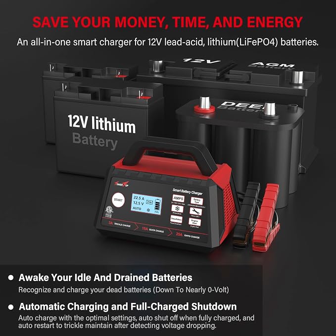 TowerTop 3/15/25 Amp Car Battery Charger, 12V Fully Automatic Smart Battery - Image 8