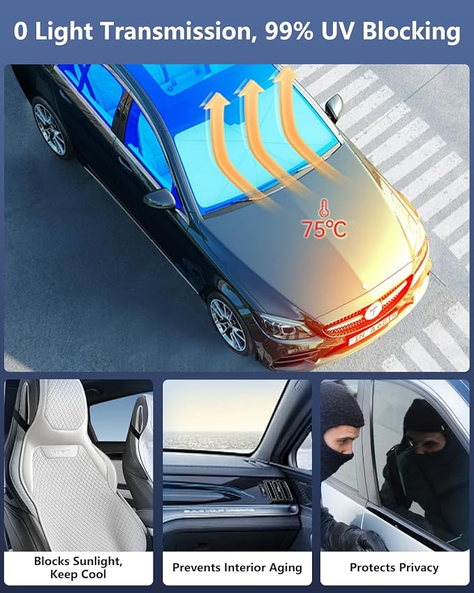 Car Windshield Sun Shade-Sun Ray Reflective Front Window Cover, Foldable Car - Image 6