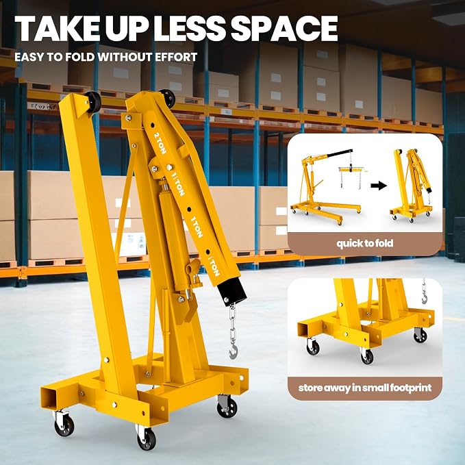 2 Ton Engine Hoist with Leveler 4409 LBS Folding Cherry Picker Engine Hoist - Image 5
