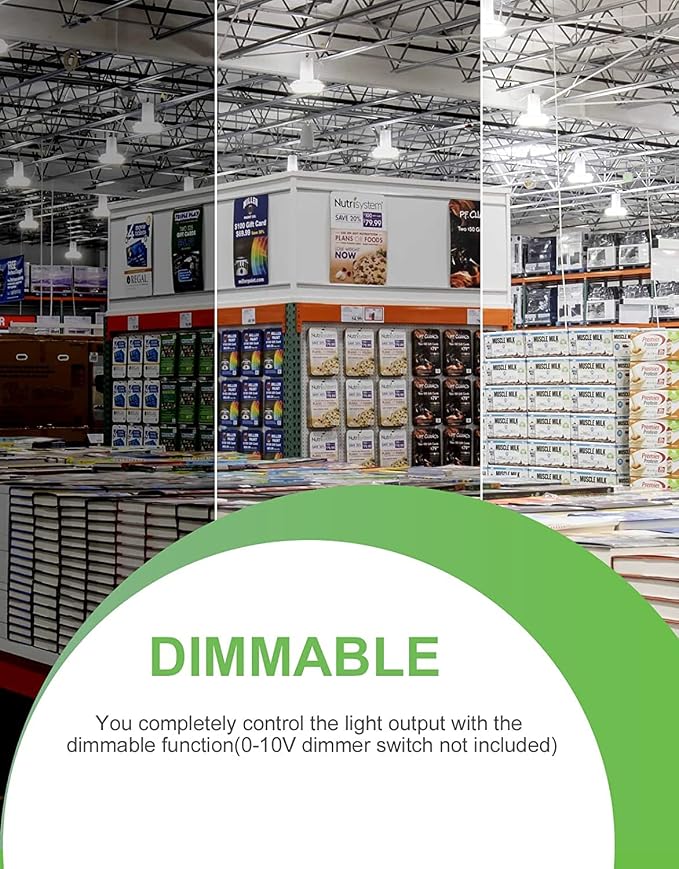 300W UFO-LED-High-Bay-Light, UL & DLC Listed 5000K Daylight 43500LM, 0-10V - Image 3