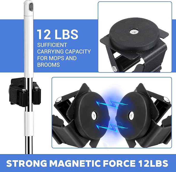 4 Pcs Magnetic Broom Holder, Mop and Broom Holders Wall Mount Heavy Duty - Image 3