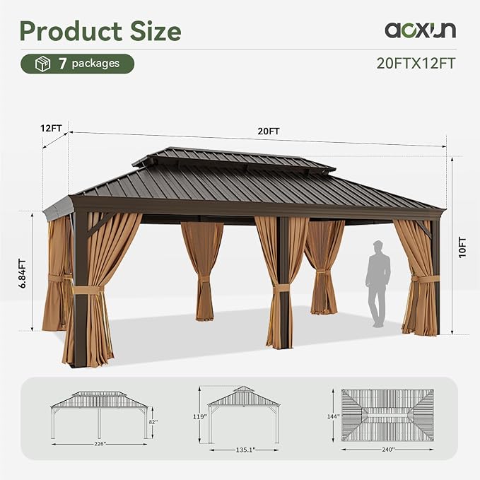 Aoxun 12' X 20' Permanent Hardtop Gazebo Aluminum Gazebo - Image 8