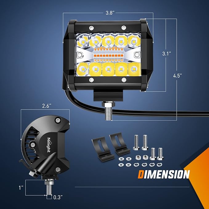 Nilight 2PCS 4Inch 60W LED Pods Spot Flood Amber White Light Bar Strobe 6 Modes - Image 2