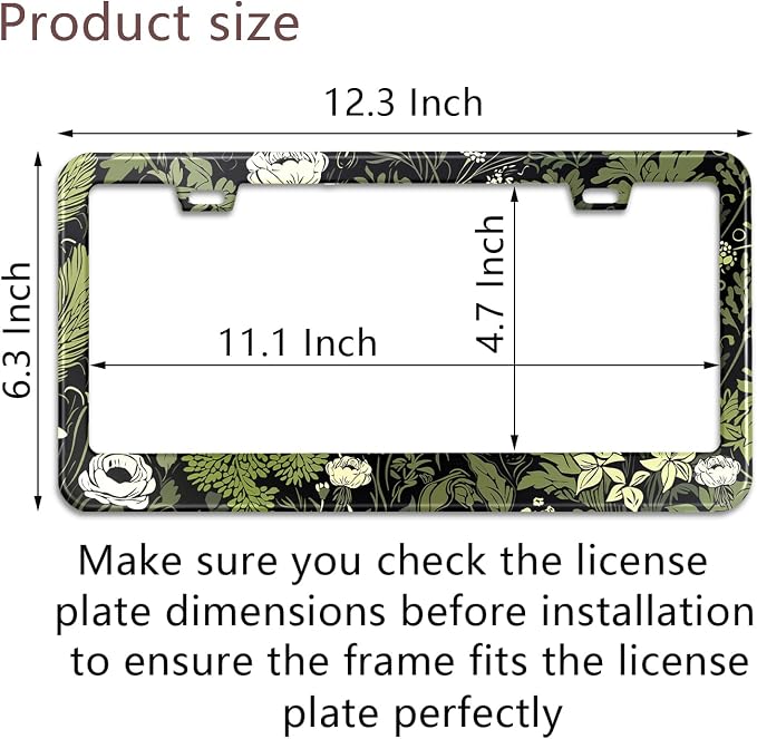 2 Pcs Sage Green Floral License Plate Frame Plant Flowers Stainless Steel - Image 3