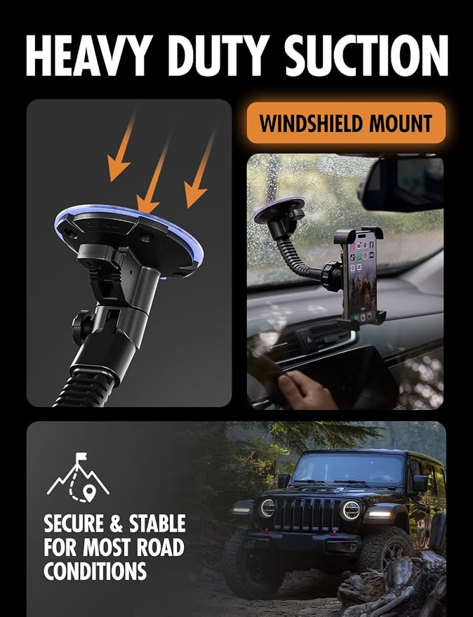 ToughTested Mammoth Windshield Mobile Mount, Double-Ribbed Gooseneck Arm - Image 3