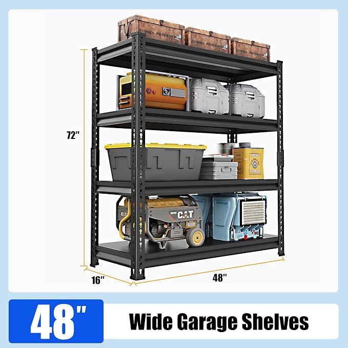 48" W Garage Shelving Heavy Duty, 1800LBS Loads Adjustable Garage Storage - Image 3